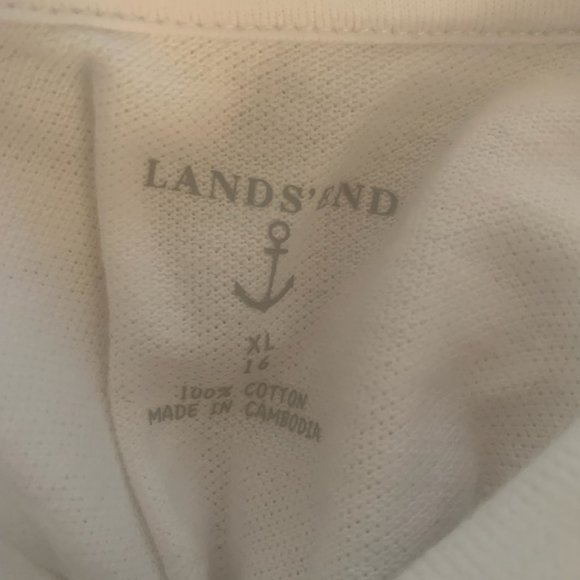 NWT LANDS' END GIRL'S MESH CAP SLEEVE POLO SHIRT WHITE MEDIUM‎ (10-12) - Picture 9 of 11